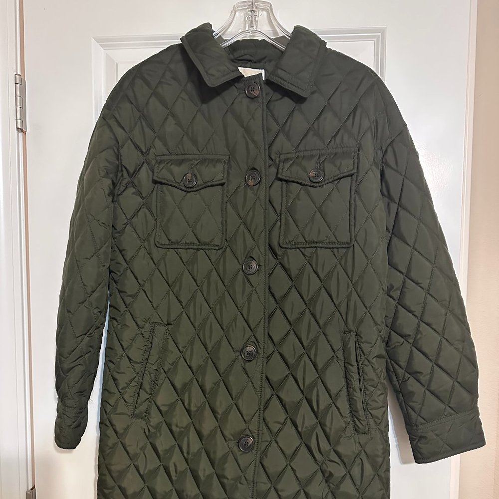 MICHAEL KORS WOMENS QUILTED OLIVE GREEN BUTTON PUFFER COAT. NWOT